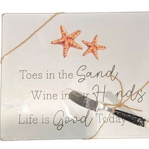 At Home Starfish,"Toes In The Sand, Life Is Good Glass Cutting Board w/Spreader